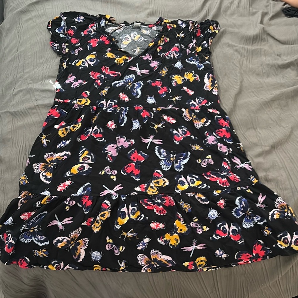 Old Navy Black Dress with Colorful Butterfly Print